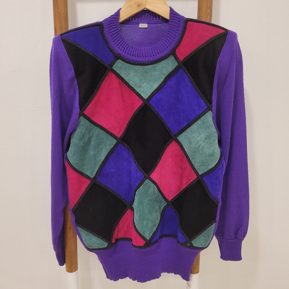 VINTAGE sweater colorblock shoulder pads